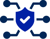 icon-navy-coreblue-data-security Icon of a shield and data nodes